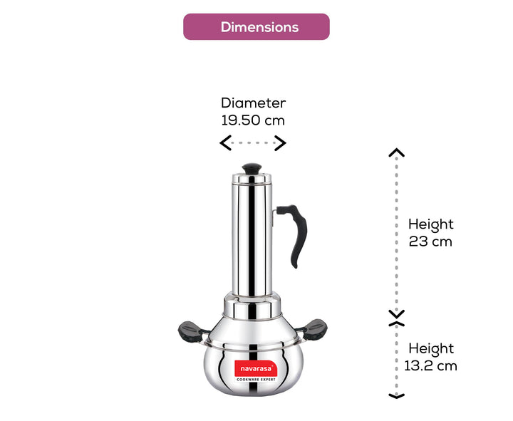 Navarasa Puttu Maker | Puttu Kudam | Stainless Steel | 1.8 L - Induction Compatible