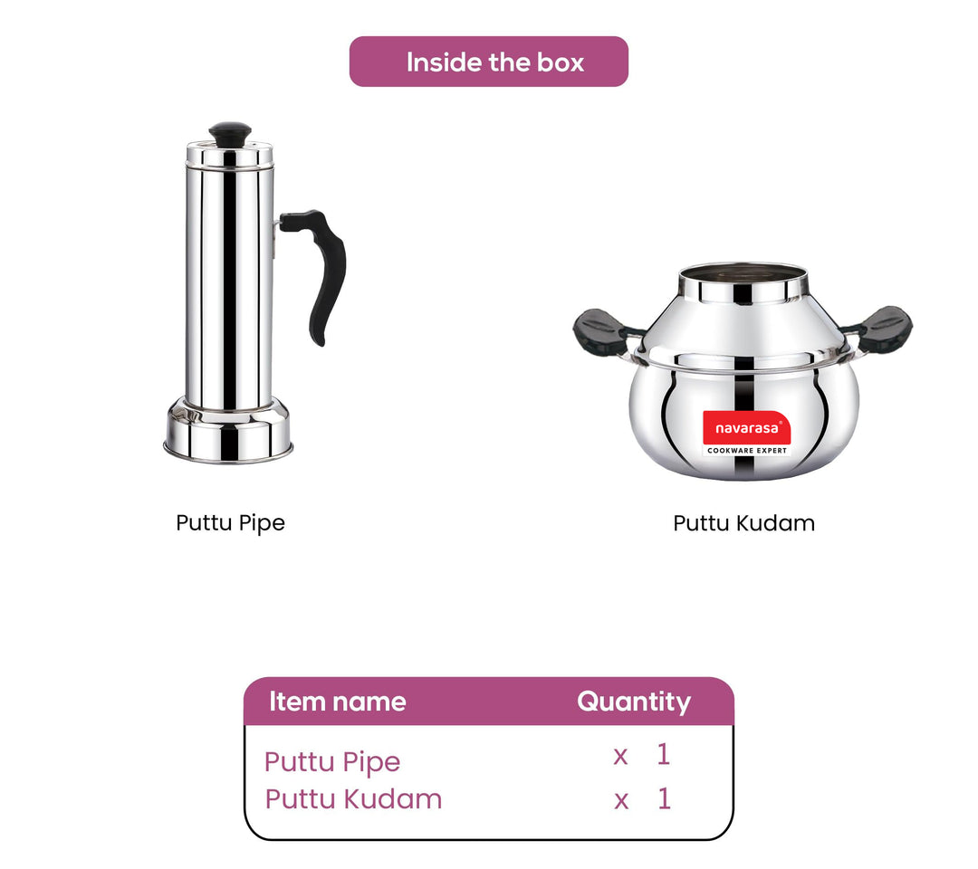 Navarasa Puttu Maker | Puttu Kudam | Stainless Steel | 1.8 L - Induction Compatible