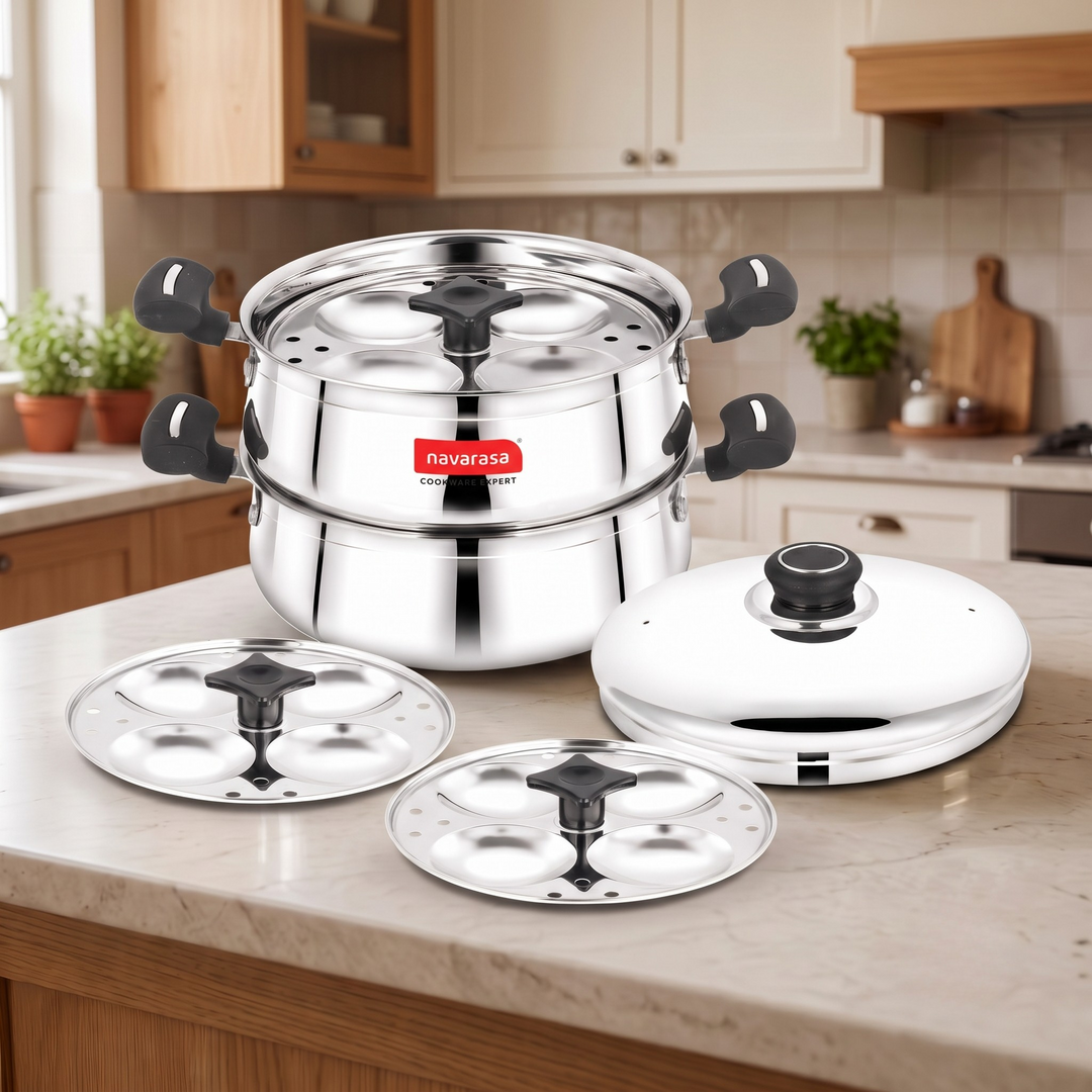 Navarasa Steam Craft Elite 3 in 1 | Heavy Cookpot, Steamer with Idly Plates Stainless Steel 2.8 L Momo Maker/Idiyappam/Vegetable Steaming - Induction Compatible