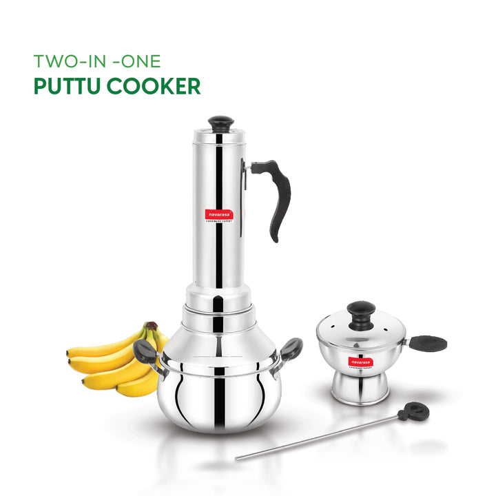 Two-in-One Puttu Cooker | Stainless Steel Navarasa Puttu Kudam with Double Handle | Induction Compatible