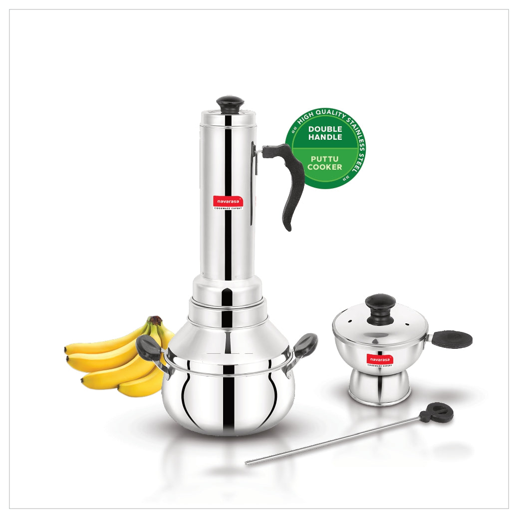 Two-in-One Puttu Cooker | Stainless Steel Navarasa Puttu Kudam with Double Handle | Induction Compatible