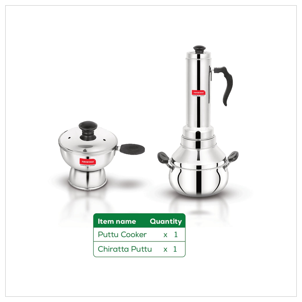 Two-in-One Puttu Cooker | Stainless Steel Navarasa Puttu Kudam with Double Handle | Induction Compatible